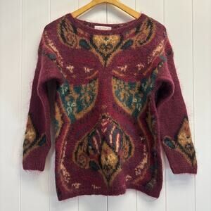 Vintage Cape Isle Knitters Womens Ornamental Mohair Blend Sweater Size M Hipster